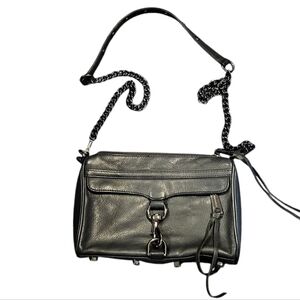 Rebecca Minkoff M.A.C. Black Leather Crossbody Bag Purse With Black Accents